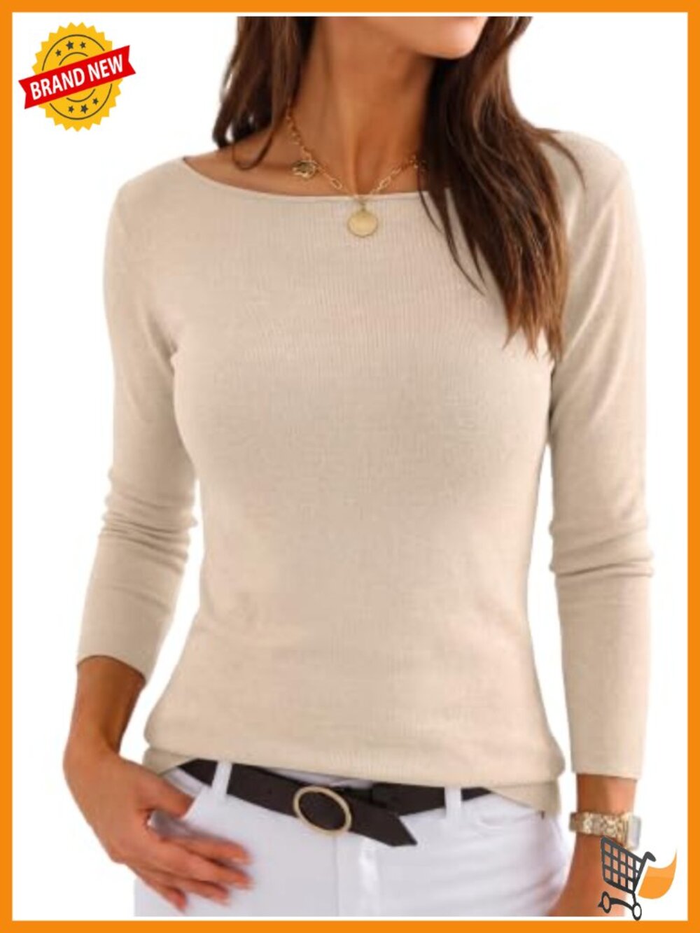 Women's Boat Neck Long Sleeve Pullover Sweater Lightweight Knit